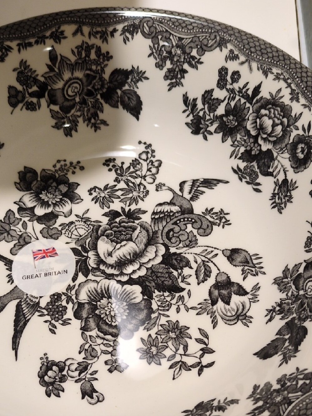 Stafford Black Floral Ceramic Bowl with Crown Backstamp, NWT